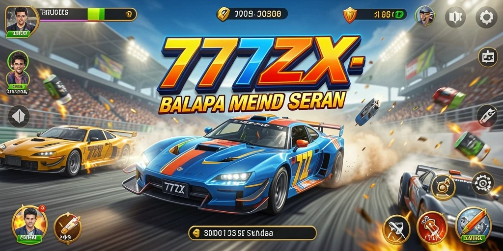 Tampilan gameplay Race mendebarkan dari 777ZX dengan mobil yang melaju kencang.