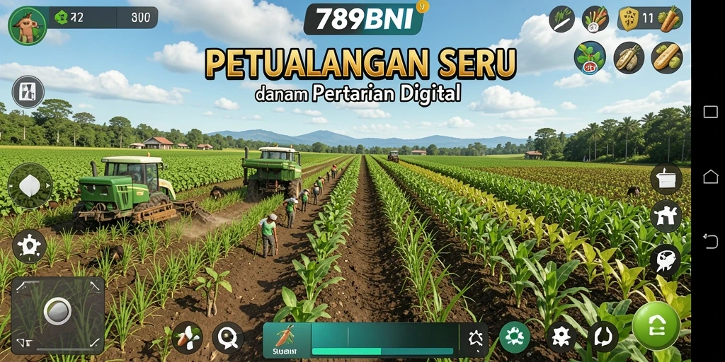 Gameplay seru <strong>789BNI</strong> yang menunjukkan aktivitas bertani dan pengelolaan kebun.