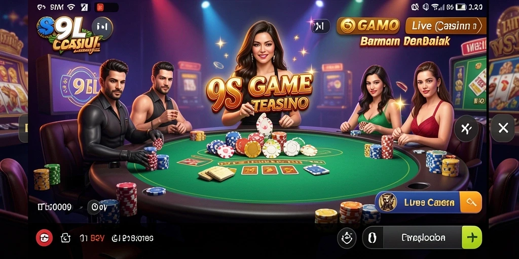 Screenshot gameplay Live Casino 9SL yang menunjukkan interaksi langsung dengan dealer.