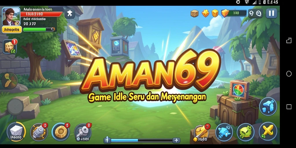 Screenshot gameplay AMAN69 yang menunjukkan aktivitas mengumpulkan sumber daya.