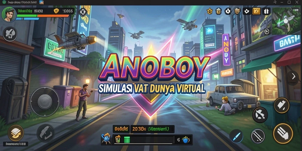 Tampilan gameplay ANOBOY yang menarik dan penuh warna.