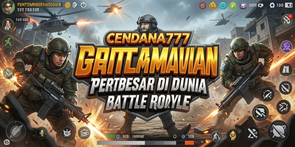 Screenshot gameplay CENDANA777 menunjukkan pertempuran intens di arena Battle Royale.