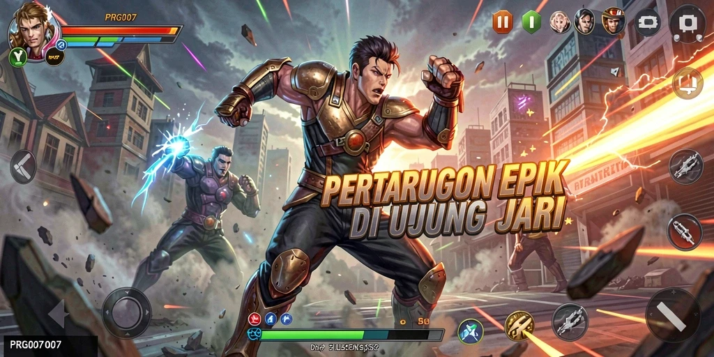 Tampilan gameplay menegangkan dalam PRG007 dengan aksi pertarungan yang intens.