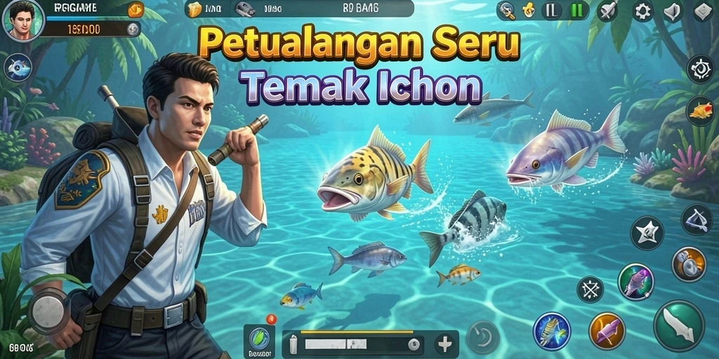 Tampilan dinamis gameplay Tembak Ikan yang seru dan menghibur.